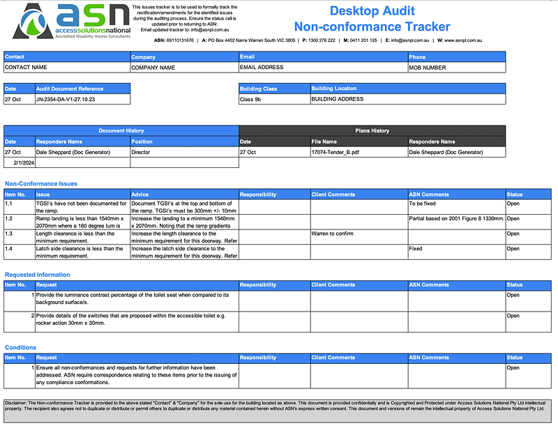 Onsite Access Audit Tracker Document